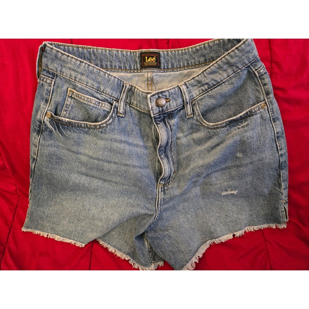 Vintage Lee Women's Blue Denim High Waisted Cut-Off Jean Shorts Size 10